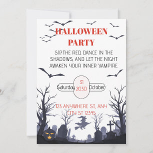 Invitation Thème Vampire Effrayant Fête d'Halloween Cimetière
