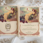 Invitation Thème Vin Art Nouveau Dîner Mariage Menu Floral