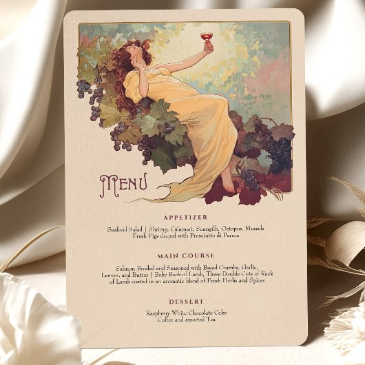 Invitation Thème Vin Art Nouveau Dîner Mariage Menu Floral