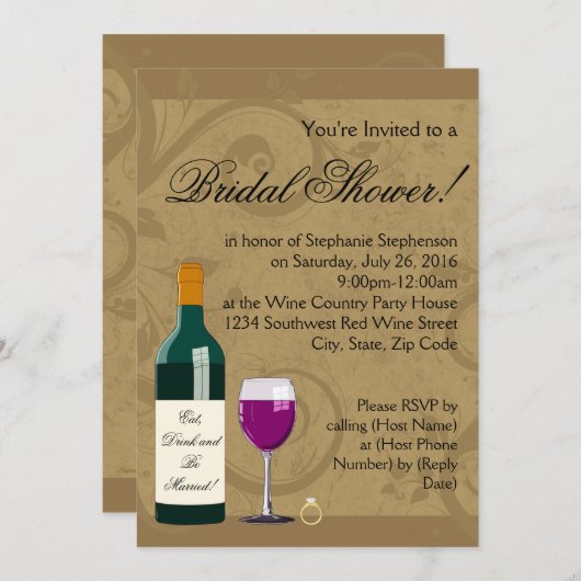 Invitation Thème Vin Fête des mariées (Devant / Derrière)