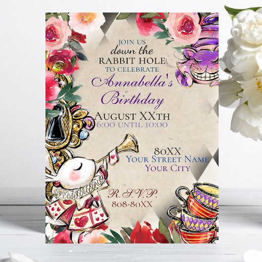 Invitation Thème Whimsical Alice in Wonderland Tea Party