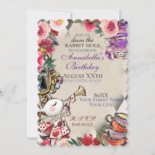 Invitation Thème Whimsical Alice in Wonderland Tea Party (Devant)