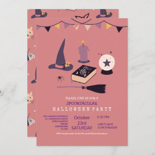 Invitation Thème Whimsical rose sorcière 