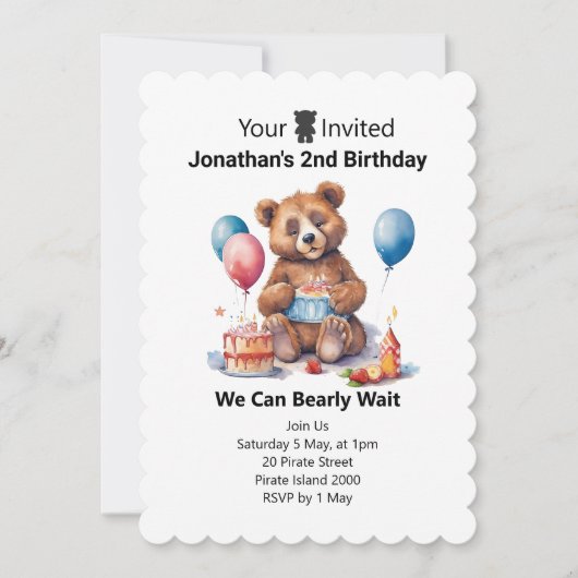 Invitation thèmes de Teddy pour les 2 ans des enfants (Devant)