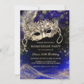 Invitation Thèmes Or Bleu Éditable pour Soirée Masquée (Devant)