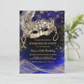 Invitation Thèmes Or Bleu Éditable pour Soirée Masquée (Debout devant)