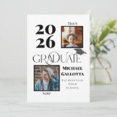 Invitation Then & Now Two Photo Graduation Bold Custom (Debout devant)