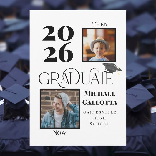 Invitation Then & Now Two Photo Graduation Bold Custom