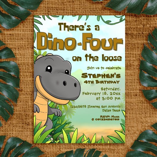 Invitation There's a Dino Four on the Loose - 4rd Birthday