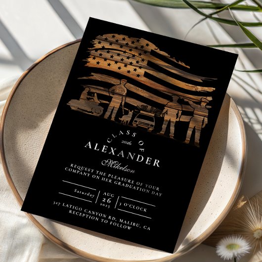 Invitation Thin Blue Line Rustic Police Graduation