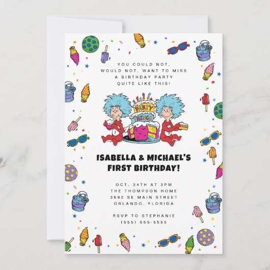 Invitation Thing One Thing Two | Anniversaire des jumeaux Con (Devant)