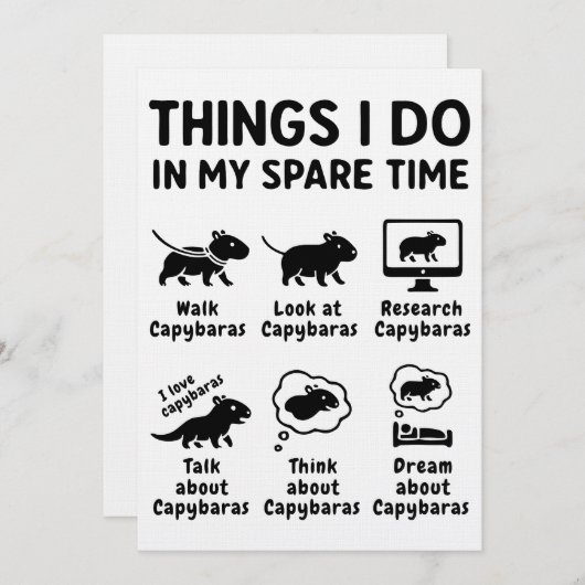 Invitation Things I Do In My Spare Time Capybara Funny Pet (Devant / Derrière)