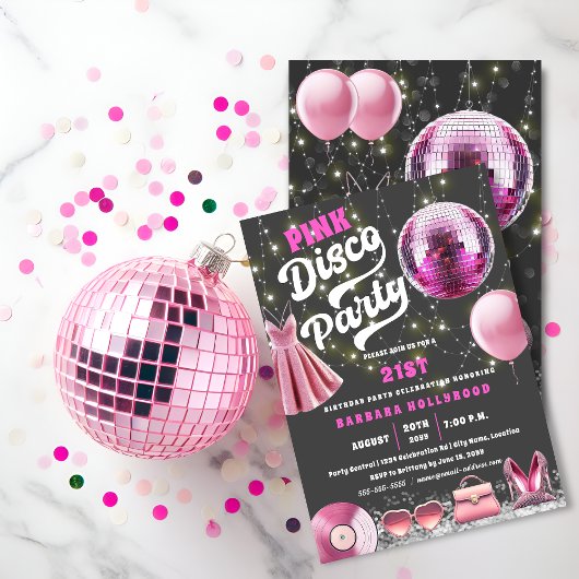 Invitation Think Pink Core Disco Party