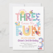 Invitation Third Birthday Invite Girl, Three Times the Fun (Devant)
