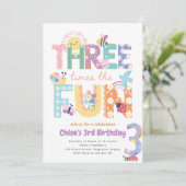 Invitation Third Birthday Invite Girl, Three Times the Fun (Debout devant)