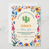 Invitation Third Birthday Mexican floral cactus - Three-esta  (Devant)