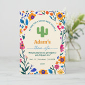 Invitation Third Birthday Mexican floral cactus - Three-esta  (Debout devant)