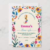 Invitation Third Birthday Mexican floral cactus - Three-esta  (Devant)