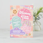 Invitation Thirteen Is A Vibe Cloud Rainbow Disco Birthday (Debout devant)