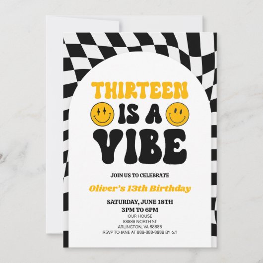Invitation Thirteen Is A Vibe Retro First 13th Birthday Party (Devant)