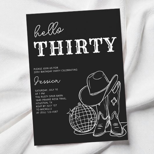 Invitation Thirty Black and White Western 30th Birthday Party