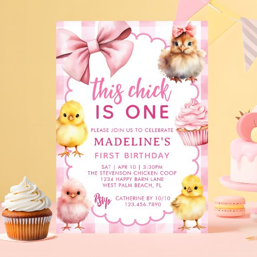 Invitation This Chick Is One Pink Chicken 1st Birthday Party