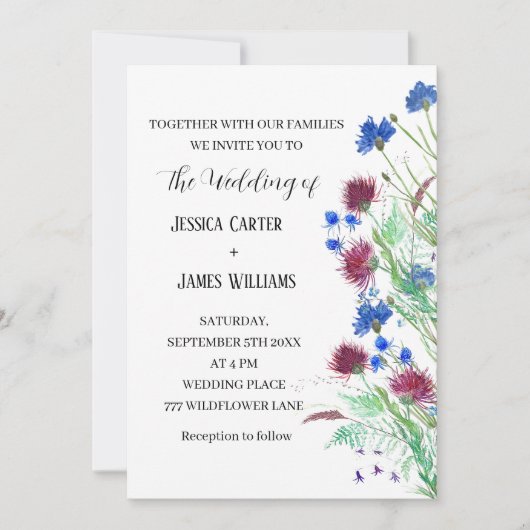 Invitation Thistle Cornflowers Fleur sauvage Rustic Mariage (Devant)