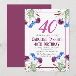 Invitation Thistle Scottish 40e anniversaire violet floral