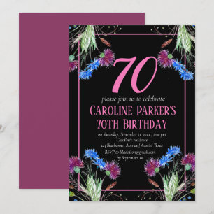Invitation Thistle Scottish 70th Birthday Purple Floral