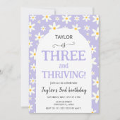 Invitation THREE and Thriving Purple Daisy 3rd Birthday (Devant)