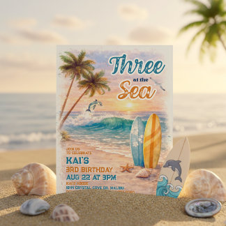 Invitation Three at the Sea Retro Surf Beach 3rd Birthday