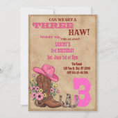 Invitation Three Haw Pink, Western 3rd Birthday (Devant)