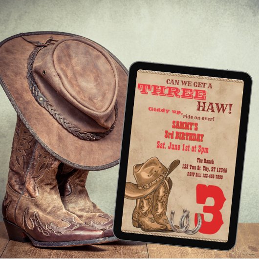 Invitation Three Haw, Western 3rd Birthday