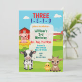 Invitation Three I-E-I-O, Cute Farm Animal 3rd Birthday (Debout devant)
