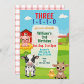 Invitation Three I-E-I-O, Cute Farm Animal 3rd Birthday (Devant / Derrière)