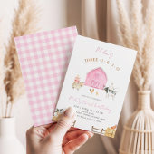 Invitation Three-I-E-I-O Pink Barn Farm 3rd Birthday Party