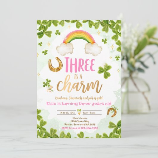 Invitation Three Is A Charm St Patrick's 3rd Birthday Party (Debout devant)
