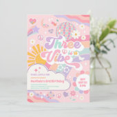 Invitation Three Is A Vibe Cloud Rainbow Sun 3rd Birthday (Debout devant)