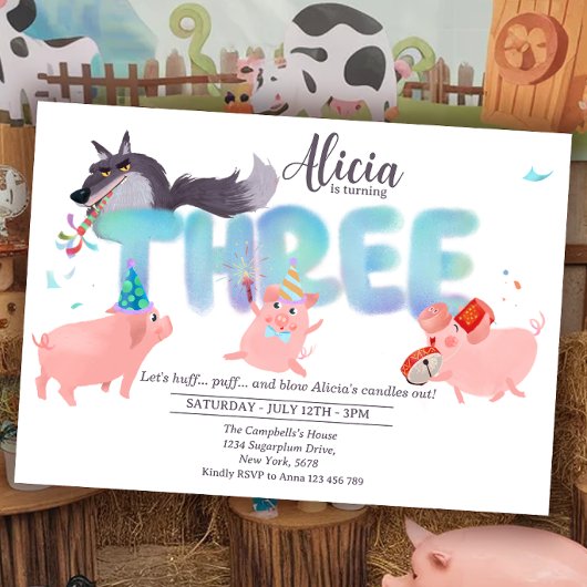 Invitation Three Little Pigs | Big Bad Wolf Storybook
