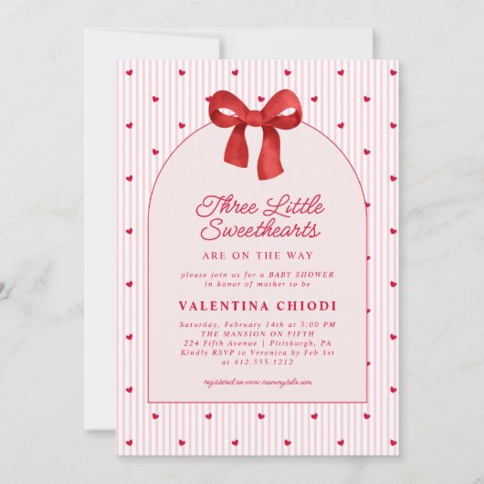 Invitation Three Little Sweethearts Valentine Baby Shower  (Devant)