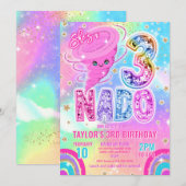 Invitation Three Nado Rainbow Glitter 3rd Birthday Party  (Devant / Derrière)