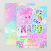 Invitation Three Nado Rainbow Glitter 3rd Birthday Party  (Devant / Derrière)