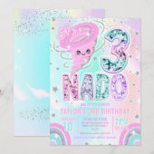 Invitation Three Nado Rainbow Glitter 3rd Birthday Party  (Devant / Derrière)