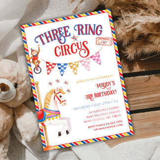 Invitation Three Ring Circus Circus Animal 3rd Birthday Party