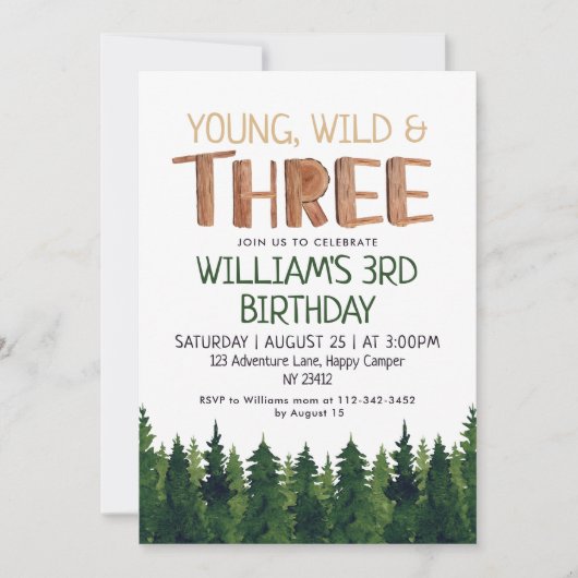 Invitation Three Rustic Wood Boys 3rd Birthday (Devant)