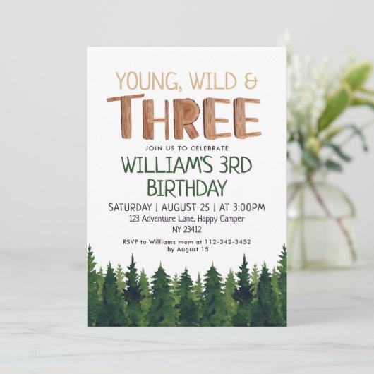 Invitation Three Rustic Wood Boys 3rd Birthday  (Debout devant)