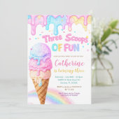 Invitation Three Scoops Of Fun Ice Cream Birthday Party  (Debout devant)