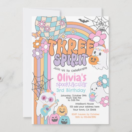 Invitation Three Spirit Hippie Halloween 3rd Birthday (Devant)