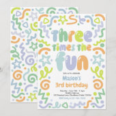 Invitation Three Times The Fun Confetti Balloon 3rd Birthday  (Devant / Derrière)