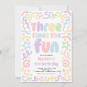 Invitation Three Times The Fun Confetti Balloon 3rd Birthday  (Devant)